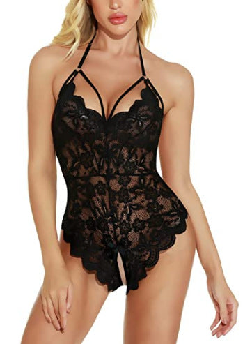 Transparent lace sexy temptation jumpsuit (no need to take off the version)
